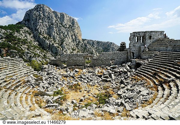 Amphitheater of Termessos. The unexcavated Pisidian city. Ancient Greece. Asia Minor. Turkey.