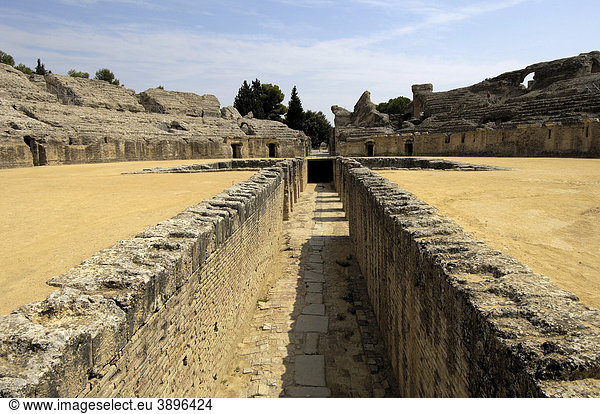 Amphitheater  römische Ruinen von Italica  Santiponce  Provinz Sevilla  Andalusien  Spanien  Europa