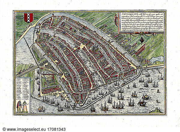 Amsterdam Amsterdam The Netherlandsmap Of Amsterdamfrom Georg Braun Und Franz Hogenberg 1886