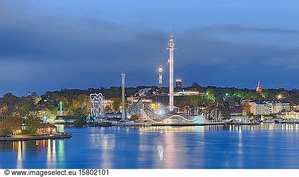 Amusement park  illuminated  Stockholm  Sweden  Europe