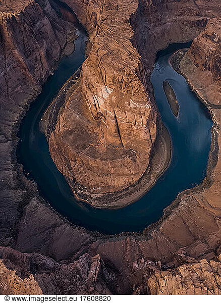 An aerial view of Horseshoe Bend.