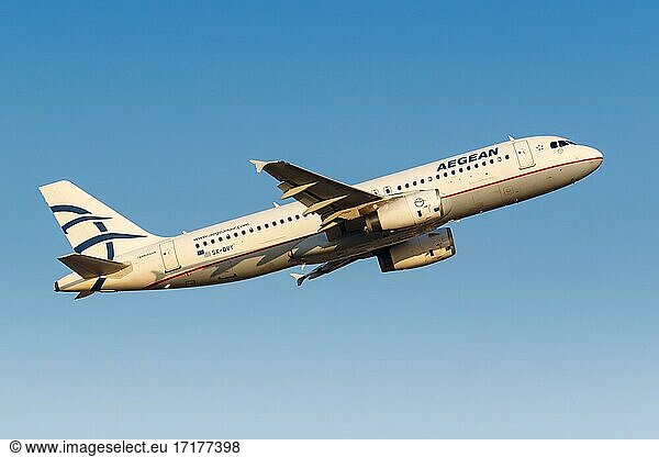 An Airbus A320 aircraft of Aegean Airlines with registration number SX-DVY at Athens airport  Greece  Europe