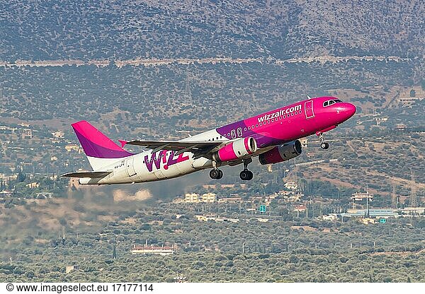 An Airbus A320 aircraft of Wizzair with registration number HA-LPV at Athens Airport  Greece  Europe