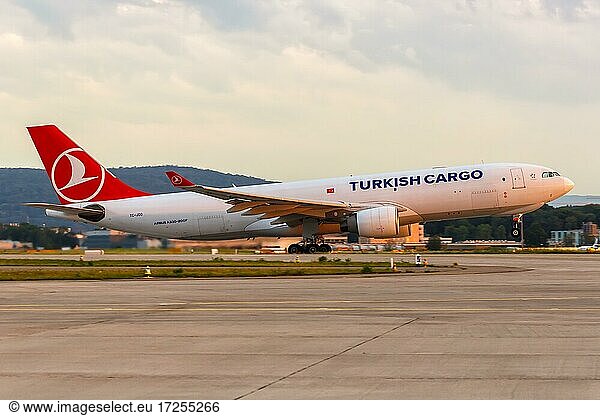 An Airbus A330-200F aircraft of Turkish Cargo with registration TC-JOO at Zurich Airport  Switzerland  Europe