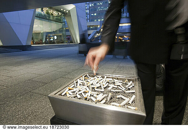 An ash tray outside an office block in Honk Kong  China.