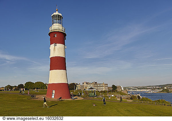 An historic monument at an historic place  Smeaton's Tower  on Plymouth Hoe  in the city of Plymouth  Devon  England  United Kingdom  Europe