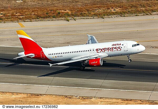 An Iberia Express Airbus A320 with the registration EC-LEA takes off from Palma de Majorca Airport  Spain  Europe