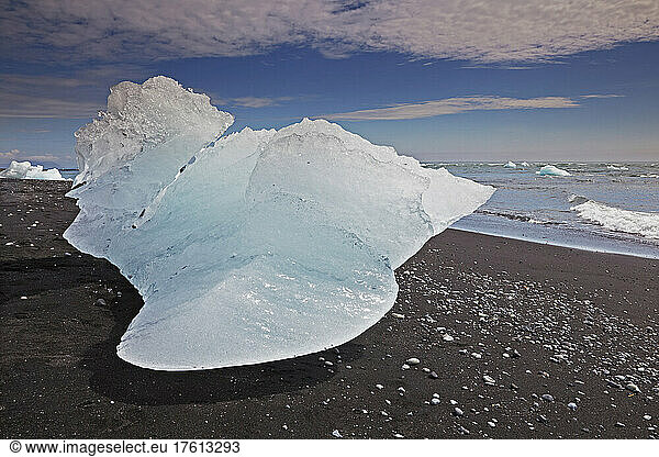 An iceberg beached after coming from the Vatnajokull icecap  Iceland.; Jokulsarlon  Vatnajokull icecap  Iceland.