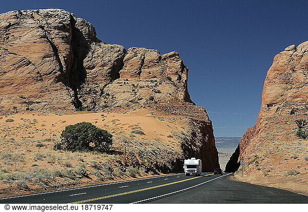 An RV camper on Hwy 89 near Page  Arizona  USA