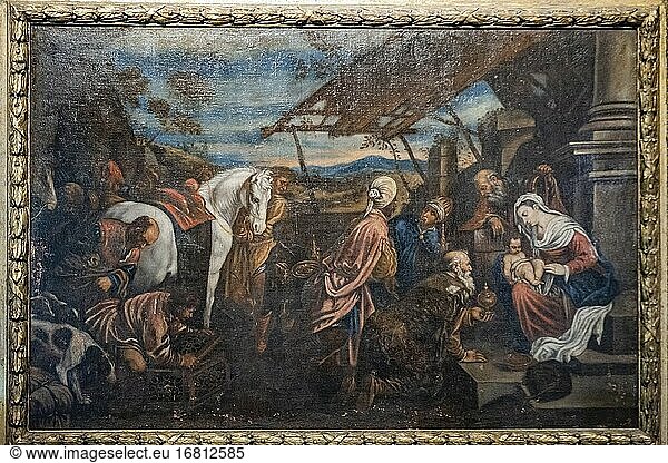 Anbetung der Könige  Öl auf Leinwand  17. Jahrhundert  polychrome Holzschnitzerei  Kirche San Bartolomé  Atienza  Provinz Guadalajara  Spanien.
