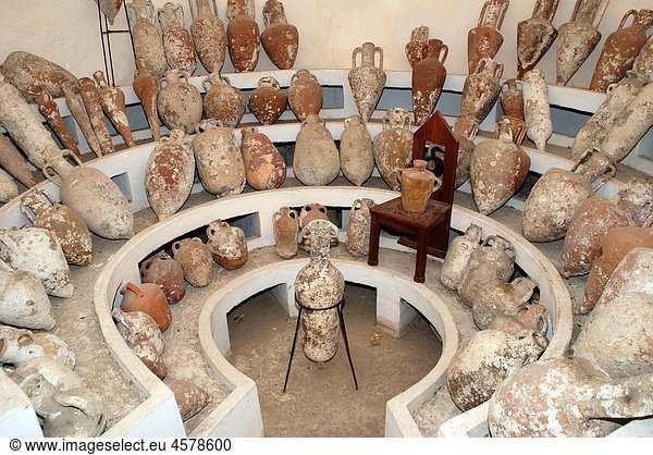Ancient amphoras in Snake Tower of Bodrum Castle Turkey