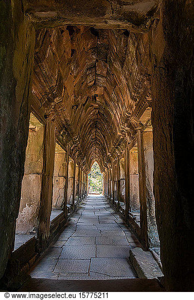 Ancient Corridor At Angkor Wat  Cambodia