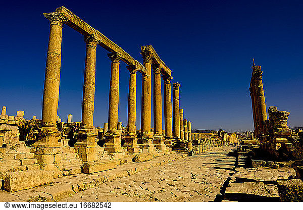 Ancient Roman columns in the city of Jerash  Jordan