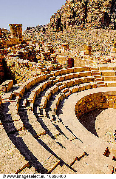 Ancient ruined theater in the city of Petra  Jordan