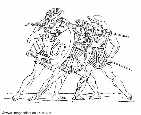 Ancient world  Greece  Ancient Greek warriors  illustration from book dated 1878