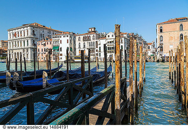 Anlegemasten und Gondeln am Canal Grande  Palastgebäude im Renaissance-Architekturstil  Markusplatz  Venedig  Venetien  Italien