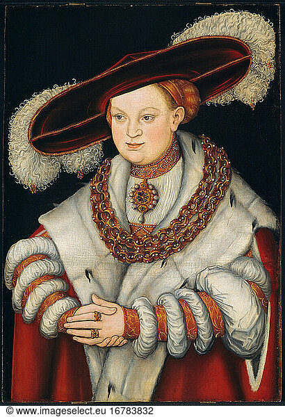 Anonymous  German  1472 (?) –1553. Portrait of Magdalena of Saxony  Wife of Elector Joachim II of Brandenburg   1520–1540. Oil on panel.
Inv. No. 1938.310 
Chicago  Art Institute.