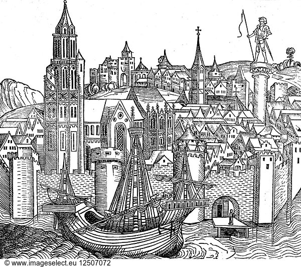 Ansicht der befestigten Stadt  1493. Künstler: Unbekannt