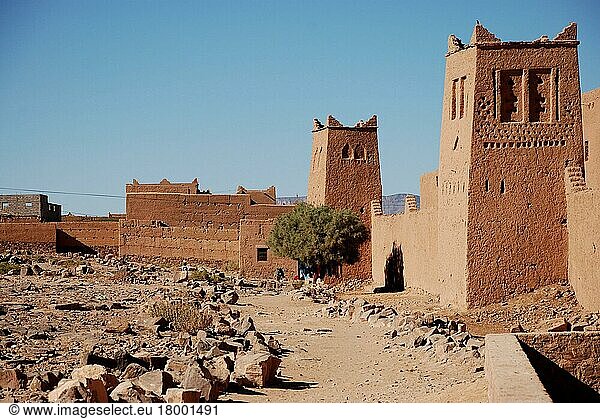 Ansicht der Kasbah-Gebäude  Kasbah de Tizergate  bei Zagora  Souss-Massa-Draa  Marokko  Februar  Afrika