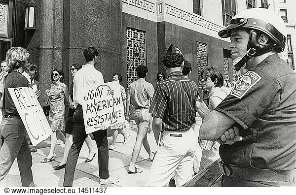 Anti-Draft Protesters Picketing Outside Federal Court Building  Boston  Massachusetts  USA  1968
