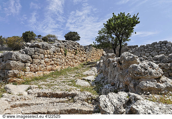 Antiker Weg in den Ruinen aus dem 5.Jh. vor Chr. der dorischen Stadt Lato  Kreta  Griechenland