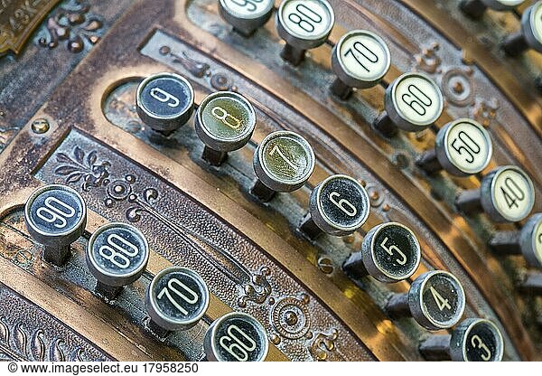 Antique  mechanical cash register  keys with amount  number  decoration  Germany  Europe