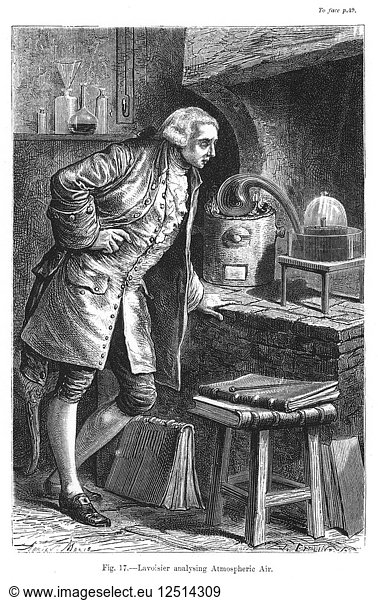 Antoine Laurent Lavoisier  French chemist  investigating the existence of oxygen in the air  1873. Artist: Unknown