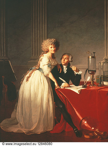 ANTOINE LAURENT LAVOISIER (1743-1794). French chemist. Lavoisier with his wife  Mme. Lavoisier. Oil on canvas  1788  by Jacques Louis David (1748-1825).