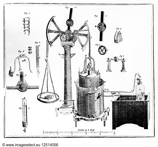 Antoine Lavoisiers apparatus for weighing gases  1789. Artist: Unknown