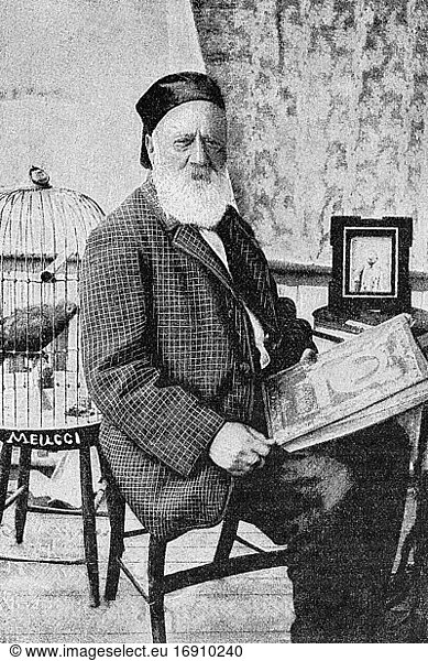 Antonio Meucci. Italienischer Erfinder  der ein telefonähnliches Gerät erfand. 1808-1889. Antike Illustration. 1899.
