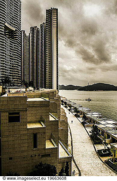 Apartment blocks and private houses in Hong Kong.