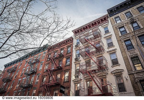 Apartment blocks with fire escape stairs; Manhattan  New York  United States of America