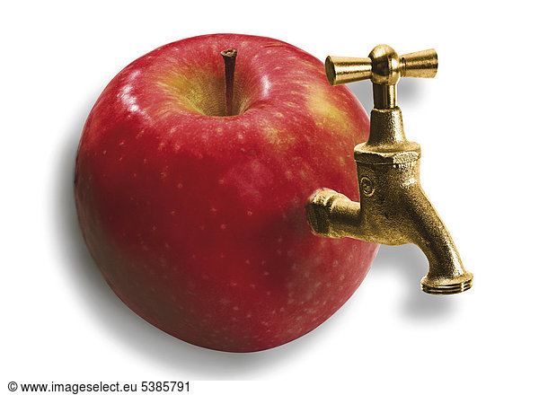 Apple with tap  symbolic of apple juice
