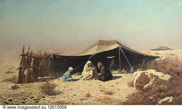 Araber in der Wüste. Koran-Studie. Künstler: Vereshchagin  Vasili Vasilyevich (1842-1904)