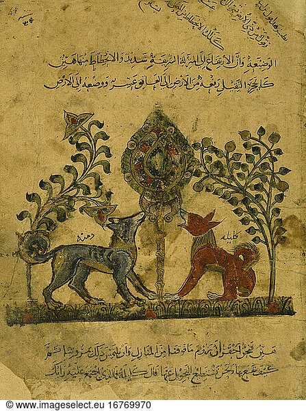 Arabian illumination 
c. 1350. Kalila and Dimna. Paris  Bibliotheque Nationale 
Arabe 3465  fol. 48.
Paris  Bibliothèque Nationale.