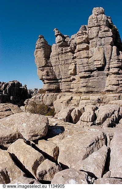 Arbeiten an Jurassic Kalksteine  Erosion Torcal de Antequera. Provinz Málaga  Andalusien. Spanien