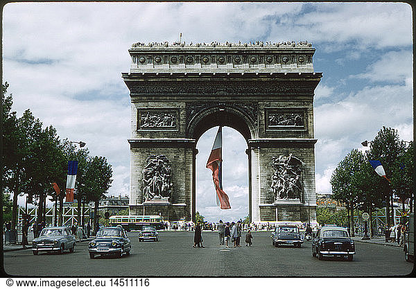 Arc de Triomphe with French Flag  Paris  France  1961
