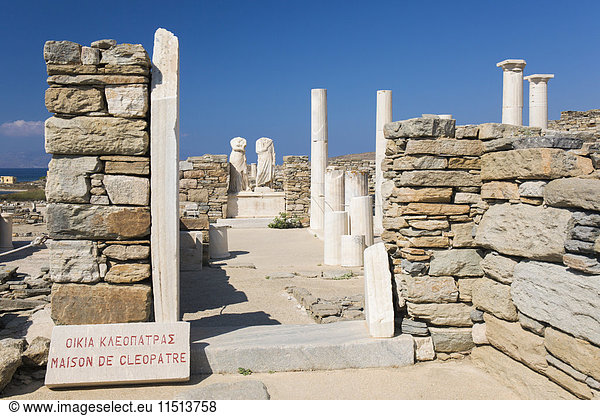 Archaeological remains of the House of Cleopatra  Delos  UNESCO World Heritage Site  Cyclades Islands  South Aegean  Greek Islands  Greece  Europe