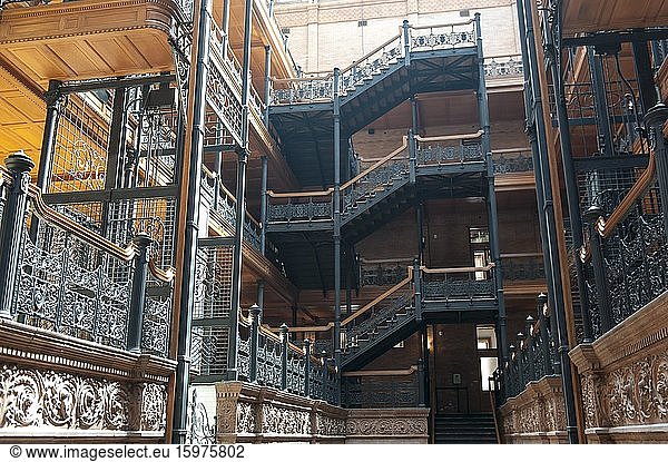 Architecture  interior  blacksmithing  commercial building Bradbury Building from 1893  S Broadway  downtown Los Angeles  Los Angeles  California  USA  North America