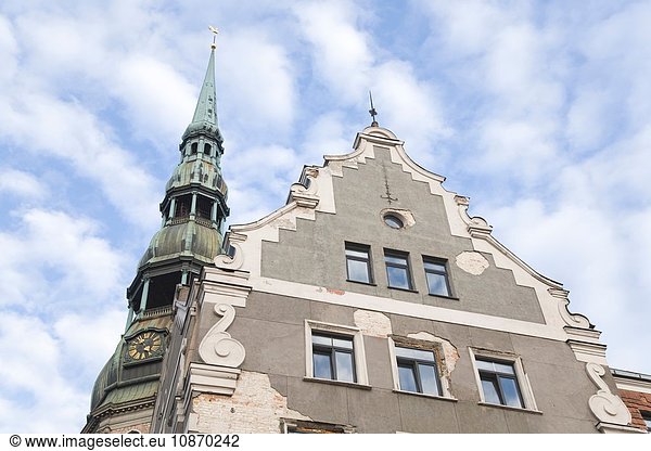 Architektonisches Detail der Fassade und der St.-Peters-Kirche  Riga  Lettland
