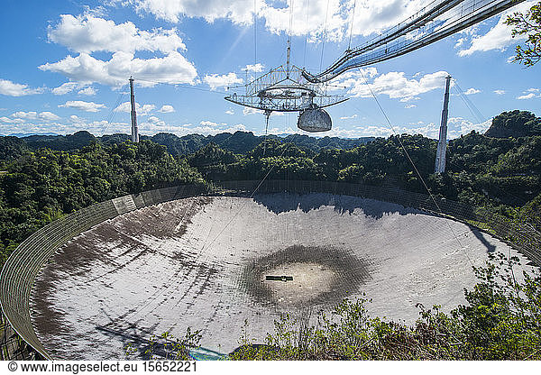 Arecibo Observatory against sky during sunny day  Puerto Rico  Caribbean