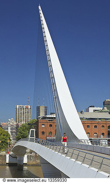 ARGENTINA Buenos Aires Puerto Madero  Puente de la Mujer. A Cantilever spar cable-stayed footbridge that is also a swing bridge.