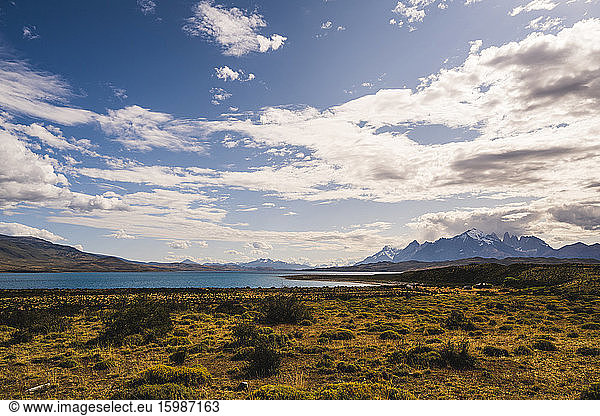 Argentina  Scenic view of clouds over lakeshore in Patagonia