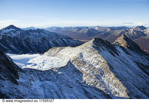 Argentina  Tierra del Fuego  Ushuaia  Helicopter view of peaks in Andes