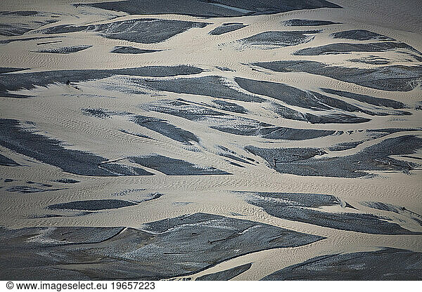 Ariel view of braided river flowing through valley in the Wrangell-St. Elias National Park  Alaska.