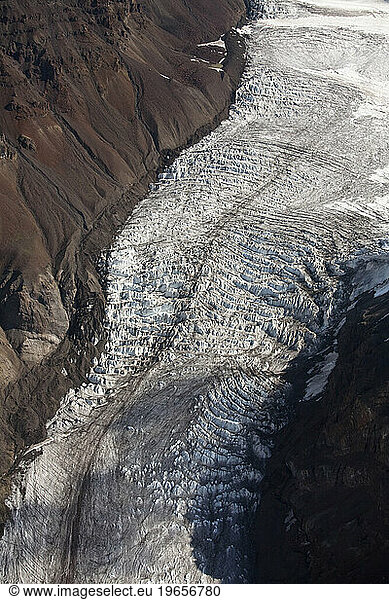 Ariel view of glacier in the Wrangell-St. Elias National Park  Alaska.
