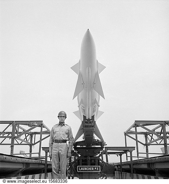 Army Soldier Standing Guard during Nike Missile Installation  Lorton  Virginia  USA  photograph by Thomas J. O'Halloran  May 1955