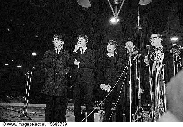 Arrival and Press Conference of the British Rock and Roll Band The Beatles  Washington  D.C.  USA  photograph by Marion S. Trikosko  February 11  1964
