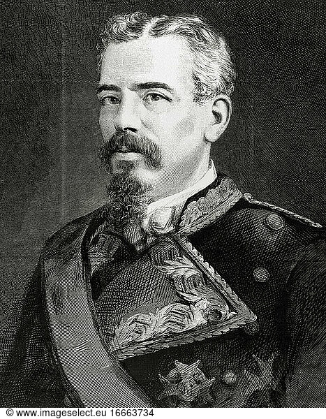 Arsenio Martinez Campos y Anton (1831-1900). Spanish officer  who rose against the First Spanish Republic in a military revolution in 1874 and restored Spain's Bourbon dynasty. Engraving by La Ilustracion Espanola y Americana.