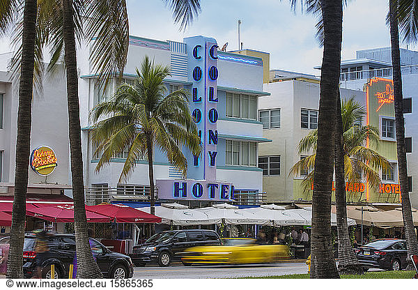 Art Deco hotels on Ocean Drive  South Beach  Maimi Beach  Florida  United States of America  North America